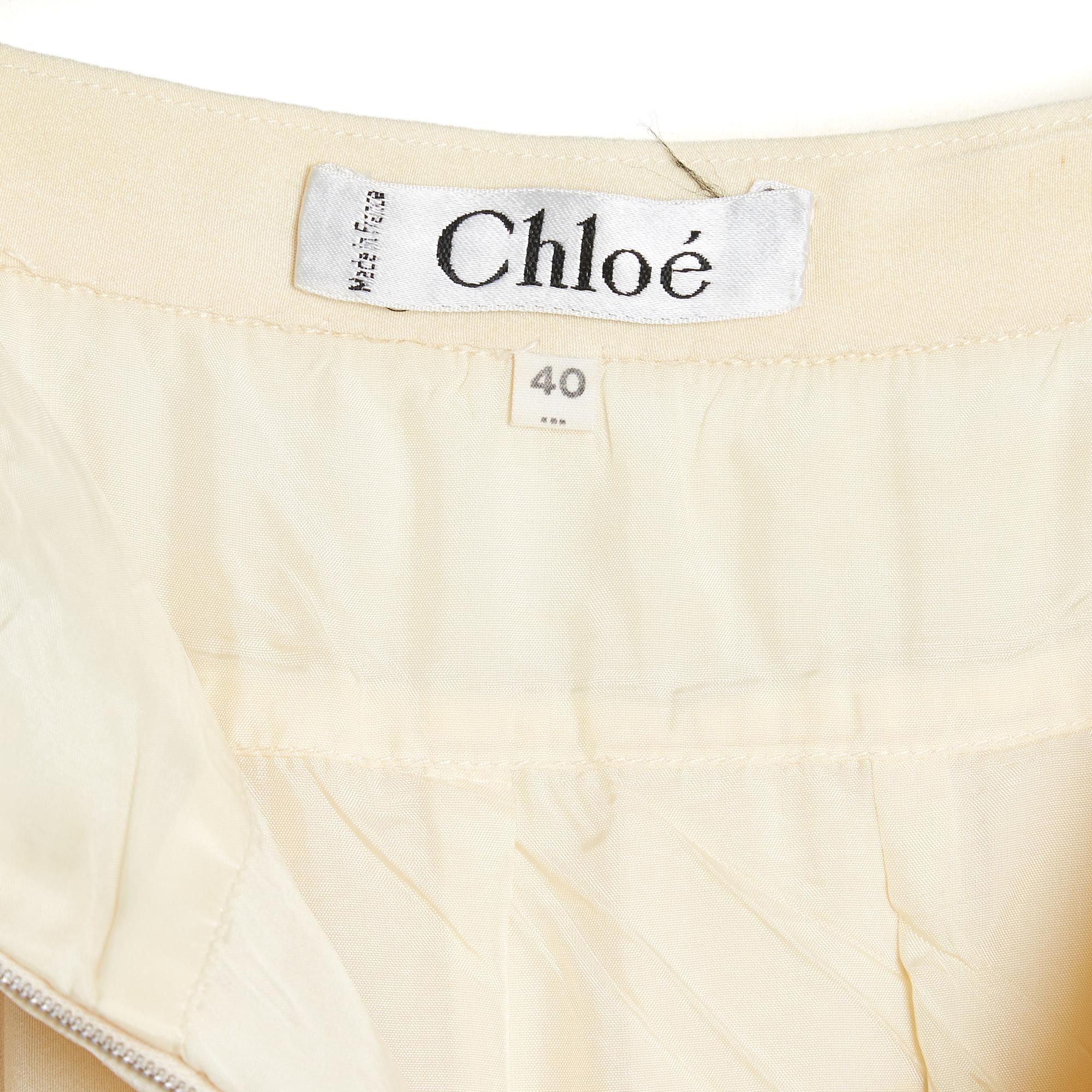 Beige Chloé circa 1990 Jupe plissée FR36 Ecru Black Silk Pleated Skirt UK8 US6 Chloe For Sale