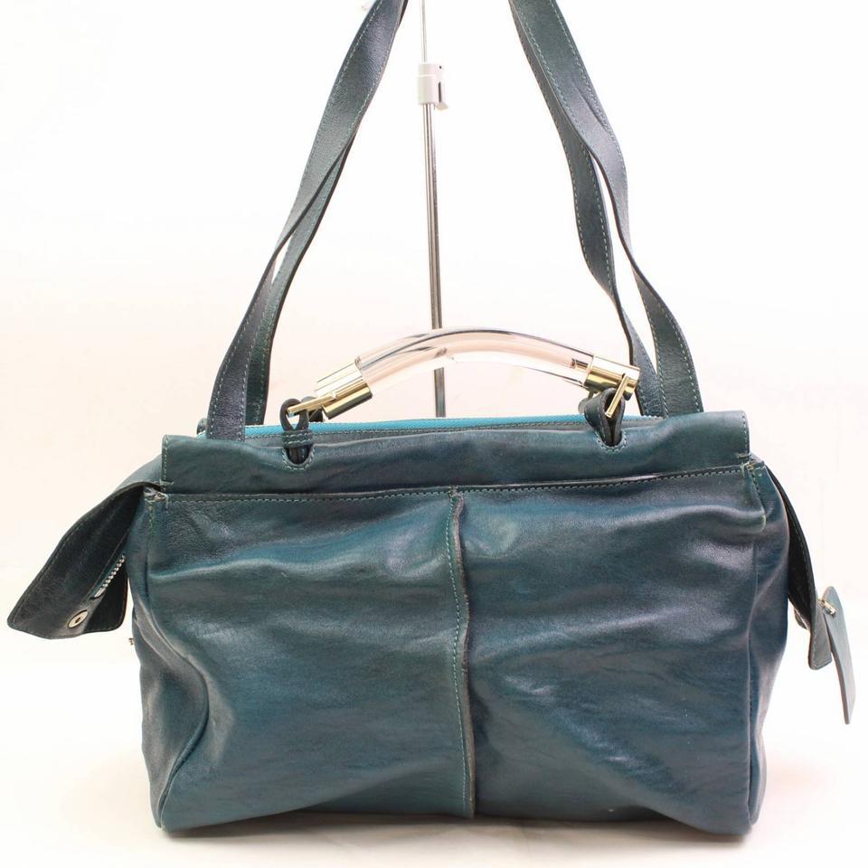 Chloé Clear Handle 2way 866584 Green Leather Shoulder Bag In Good Condition For Sale In Forest Hills, NY