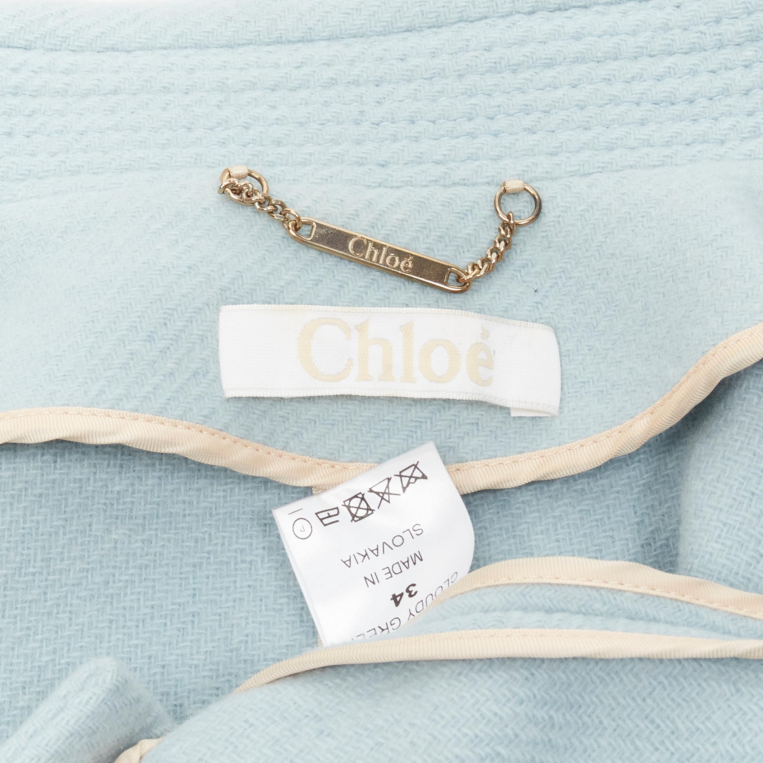 CHLOE cloudy green blue virgin wool zip short poncho capelet jacket FR34 XS 3