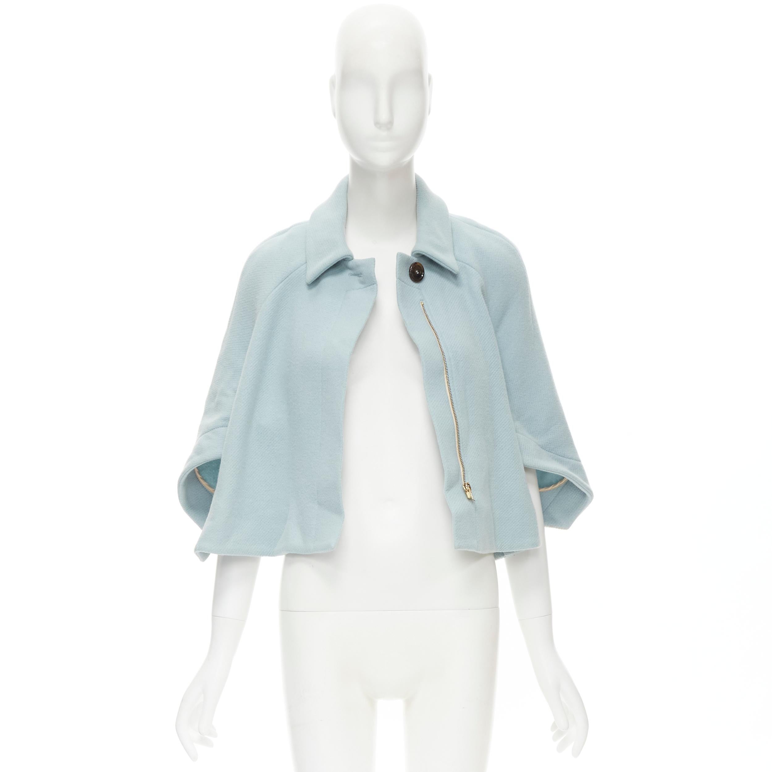 CHLOE cloudy green blue virgin wool zip short poncho capelet jacket FR34 XS 4
