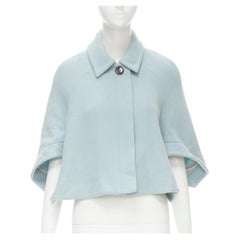 CHLOE verde nuvola blu, lana vergine con zip, giacca poncho corto FR34 XS