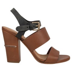 Chloe Cognac Brown and Black Block Heel Shoe Chic Sandal  39 / 9 
