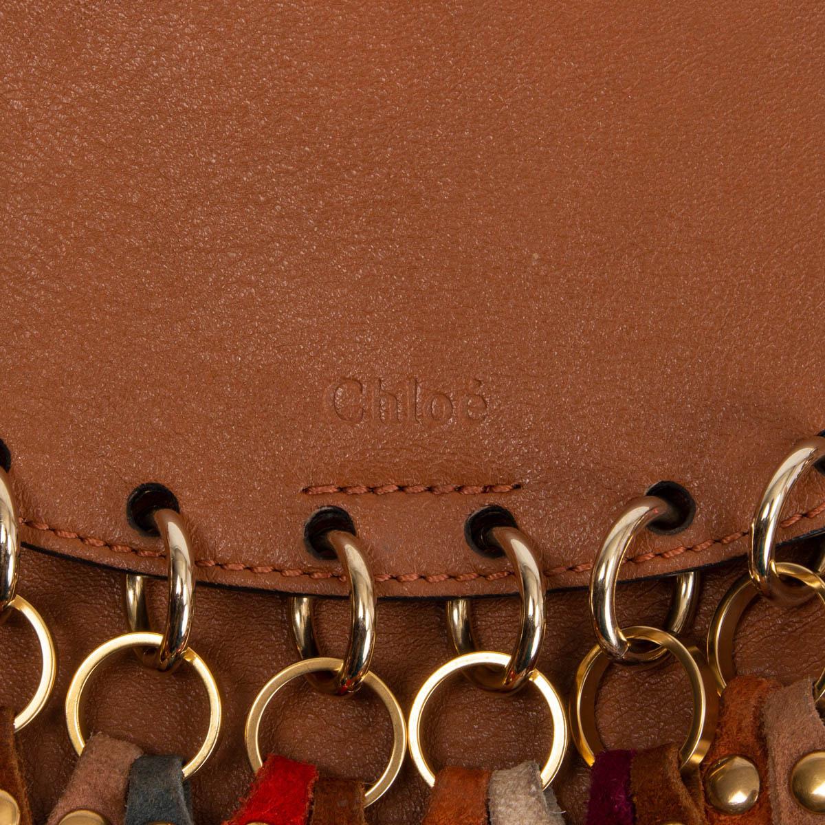 CHLOE cognac brown leather HUDSON SMALL FRINGE Shoulder Bag 1