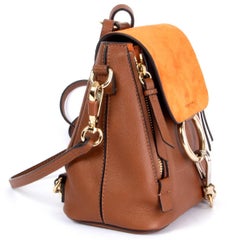 CHLOE cognac brown & orange leather & suede FAYE MINI Backpack Bag