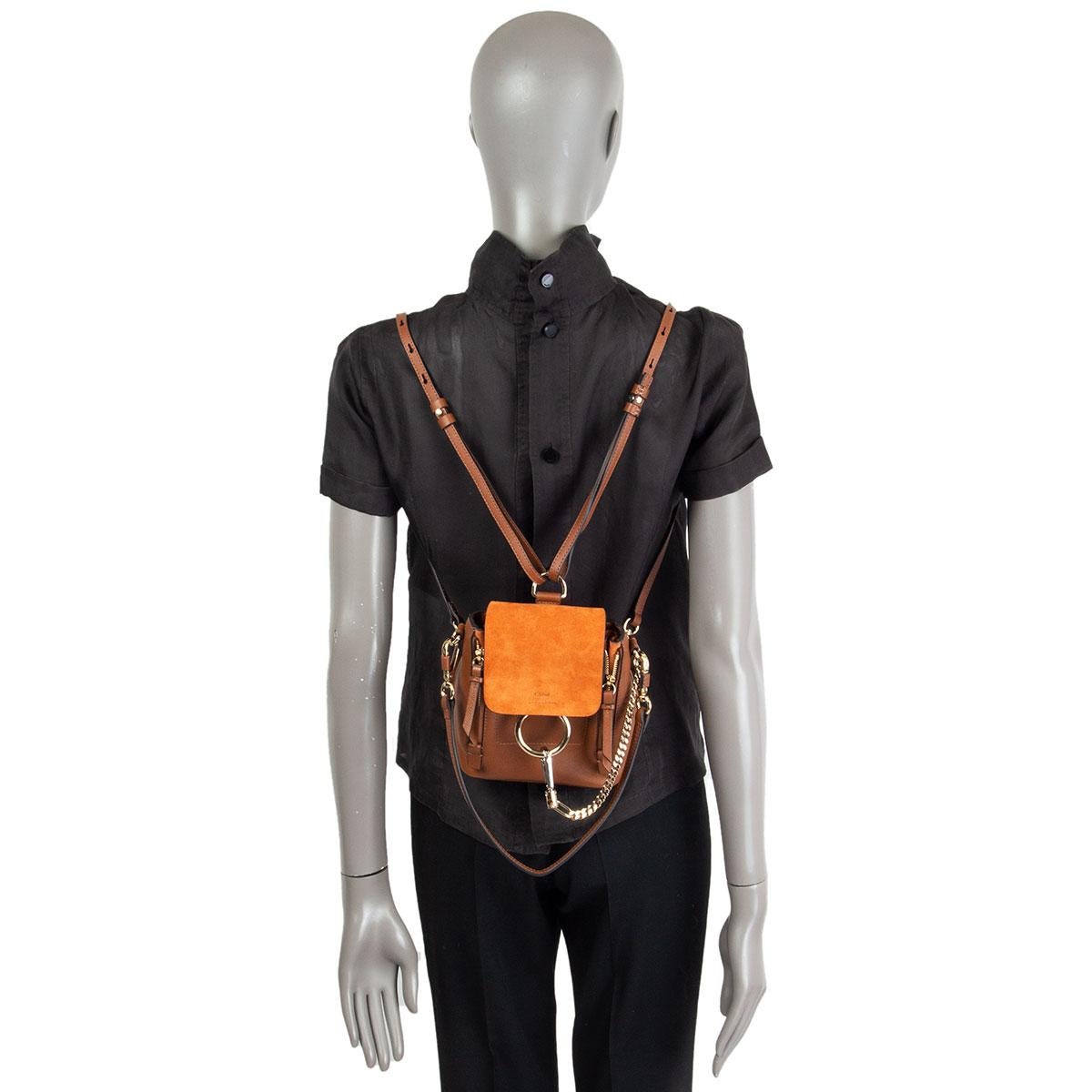 CHLOE cognac brown & orange leather & suede FAYE MINI Backpack Bag 1
