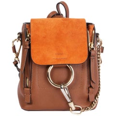 CHLOE Cognac Braun & Orange Leder & Wildleder FAYE MINI Rucksack Tasche