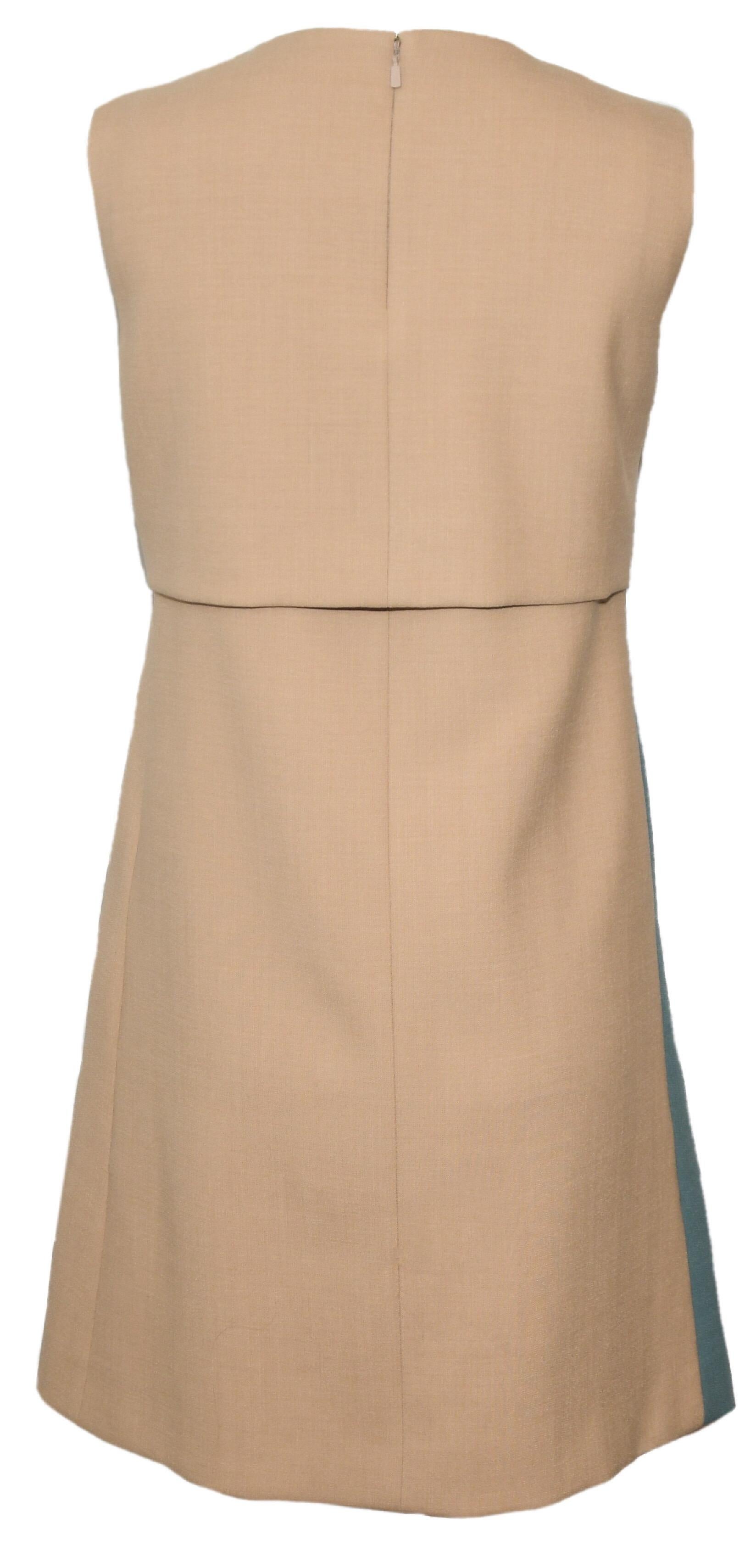 Gray Chloe Color Block White, Tan & Sage Sleeveless Dress With Front Pleat  For Sale