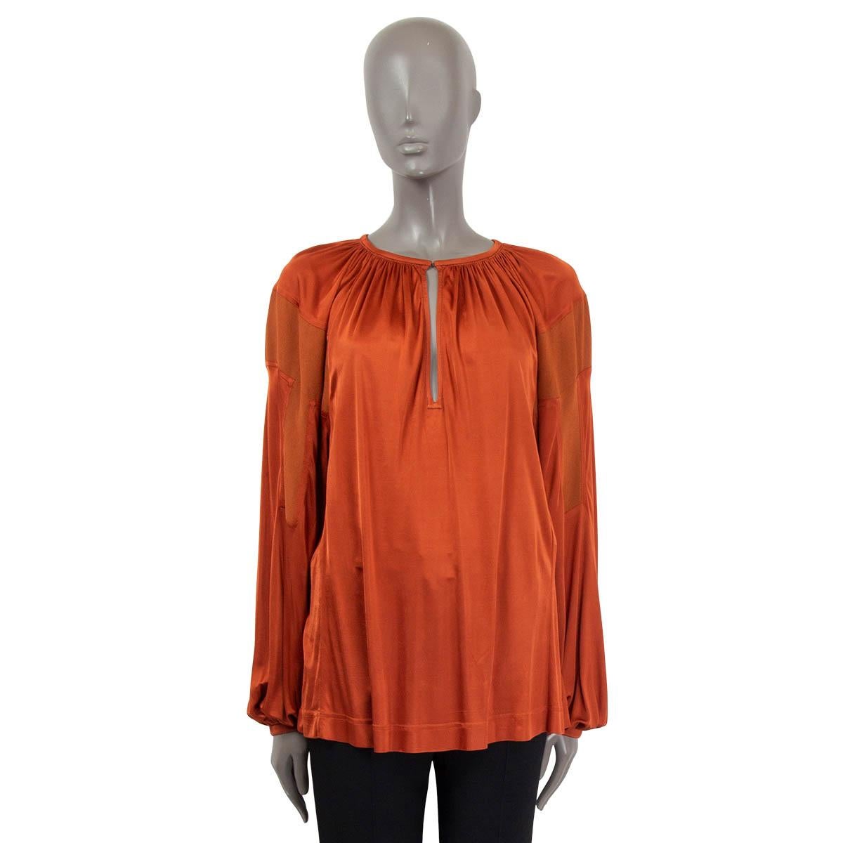Red CHLOE copper silk CREPE PANELED SATIN JERSEY Blouse Shirt 38 S For Sale