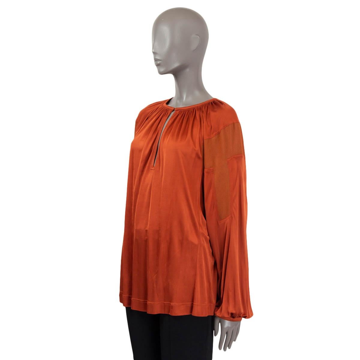 Women's CHLOE copper silk CREPE PANELED SATIN JERSEY Blouse Shirt 38 S For Sale