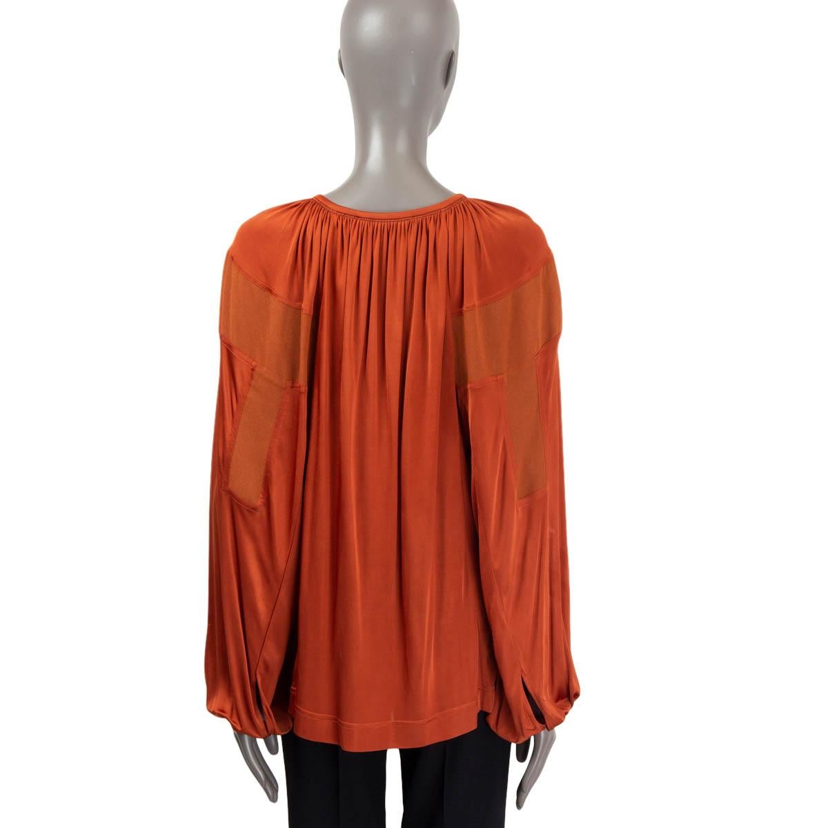 CHLOE copper silk CREPE PANELED SATIN JERSEY Blouse Shirt 38 S For Sale 1