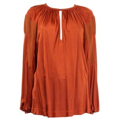 CHLOE copper silk CREPE PANELED SATIN JERSEY Blouse Shirt 38 S