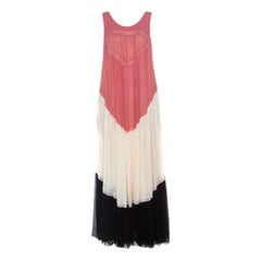 Chloe Coral Cream and Black Color Block Silk Chiffon Ruffled Maxi Dress M