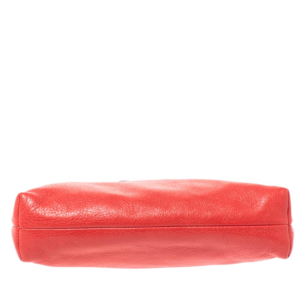 Chloe Coral Orange Leather Bow Clutch For Sale 6