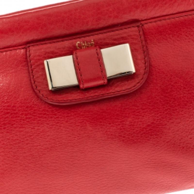 Pochette Chloe con fiocco in pelle arancione corallo In condizioni buone in vendita a Dubai, Al Qouz 2