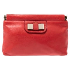 Chloe Coral Orange Leather Bow Clutch
