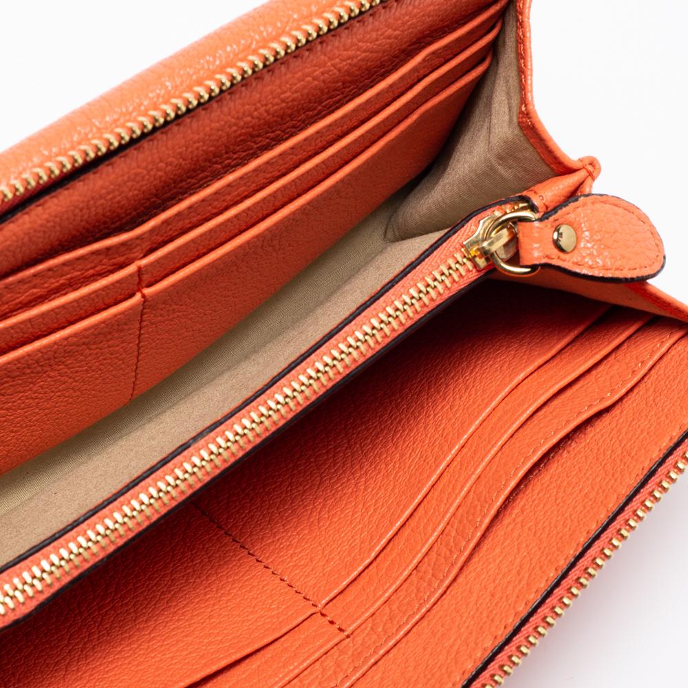 Chloe Coral Orange Leather Elsie Zip Around Continental Wallet 6
