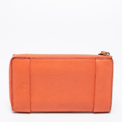 Chloe Coral Orange Leather Elsie Zip Around Continental Wallet