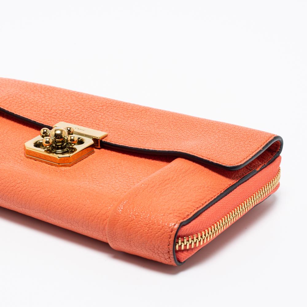 Women's Chloe Coral Orange Leather Elsie Zip Around Continental Wallet