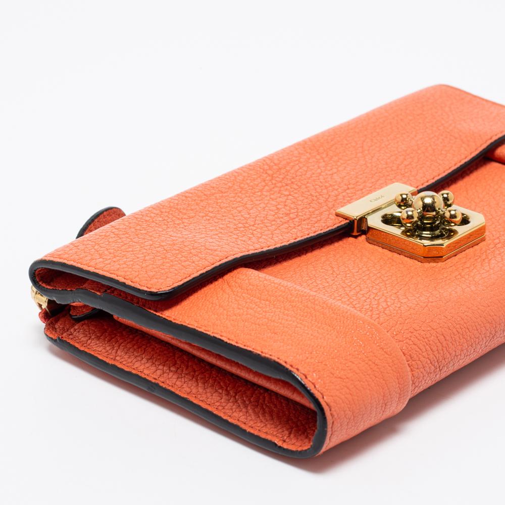 Chloe Coral Orange Leather Elsie Zip Around Continental Wallet 1