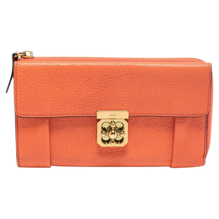 Chloe Coral Orange Leather Elsie Zip Around Continental Wallet