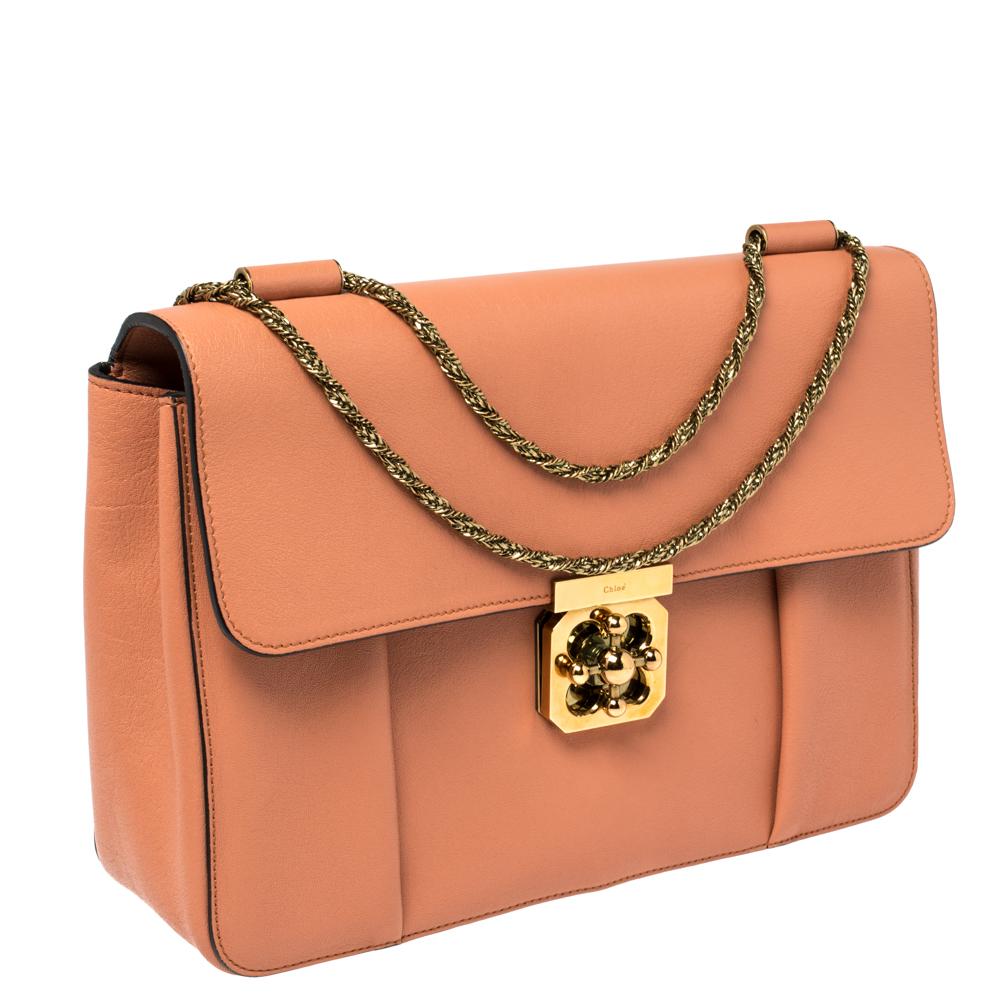 Women's Chloe Coral Orange Leather Large Elsie Shoulder Bag