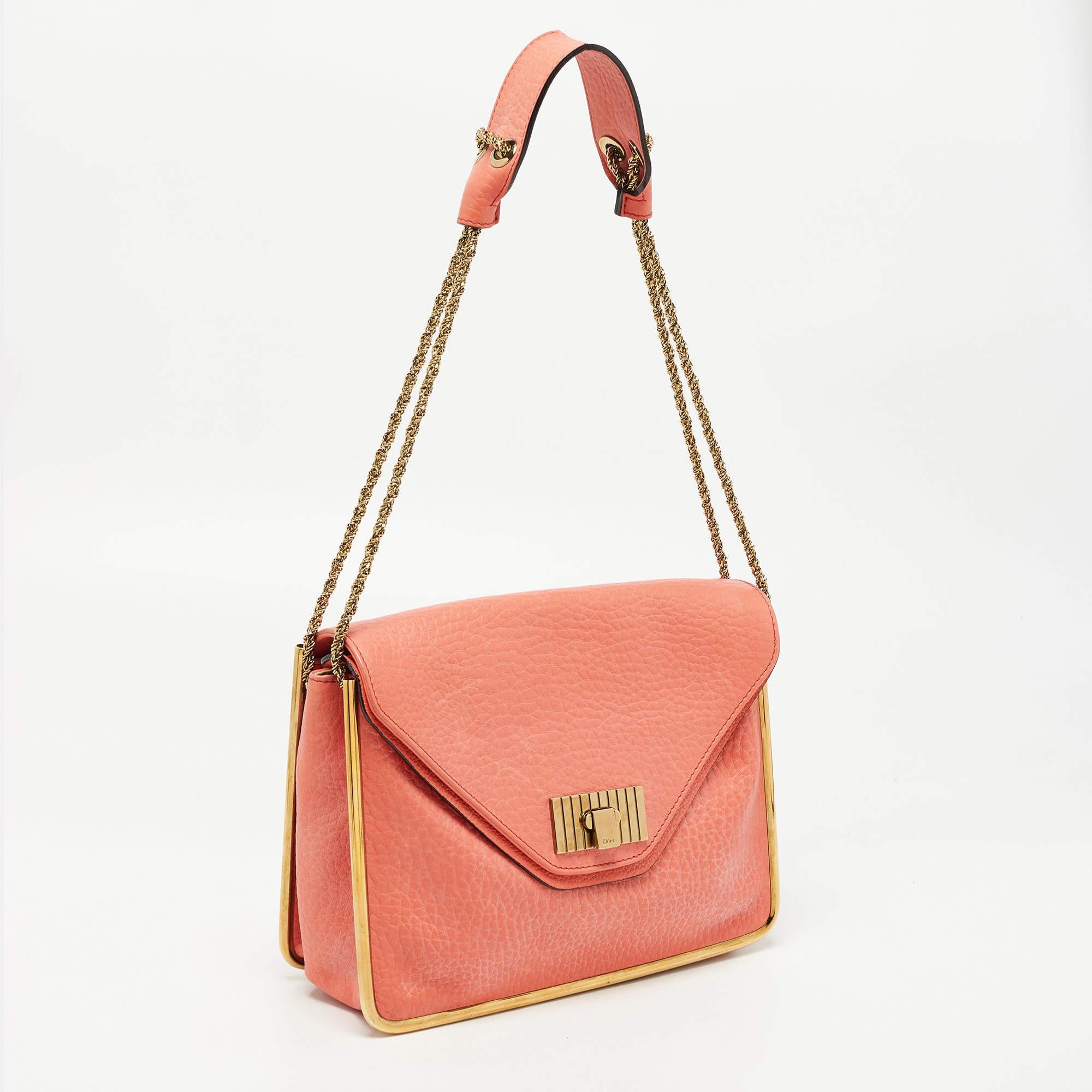 Chloe Coral Orange Leather Medium Sally Flap Shoulder Bag 1