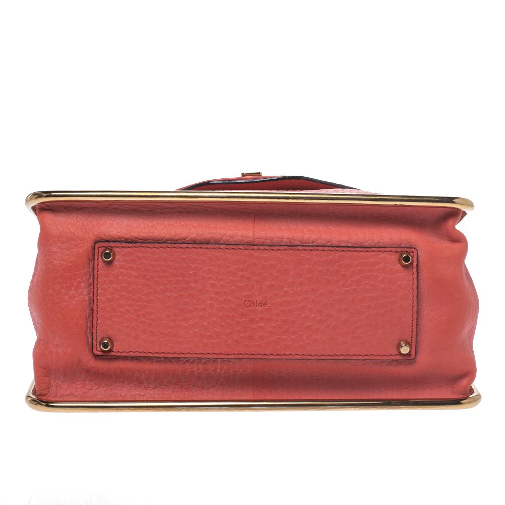 Chloe Coral Orange Leather Medium Sally Flap Shoulder Bag In Good Condition In Dubai, Al Qouz 2