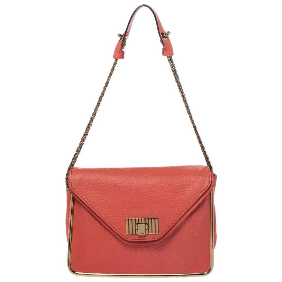 Chloe Coral Orange Leather Medium Sally Flap Shoulder Bag