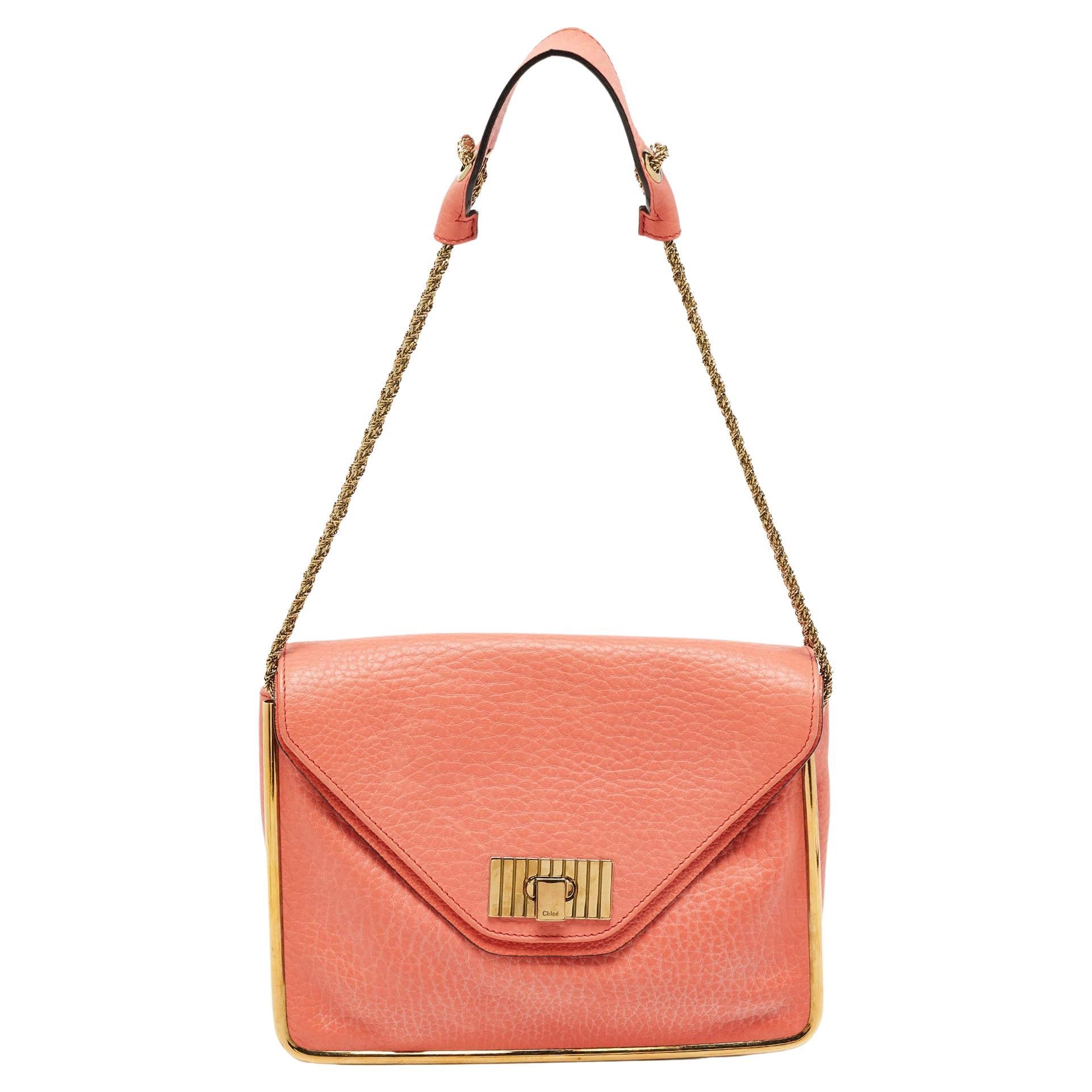 Chloe Coral Orange Leather Medium Sally Flap Shoulder Bag