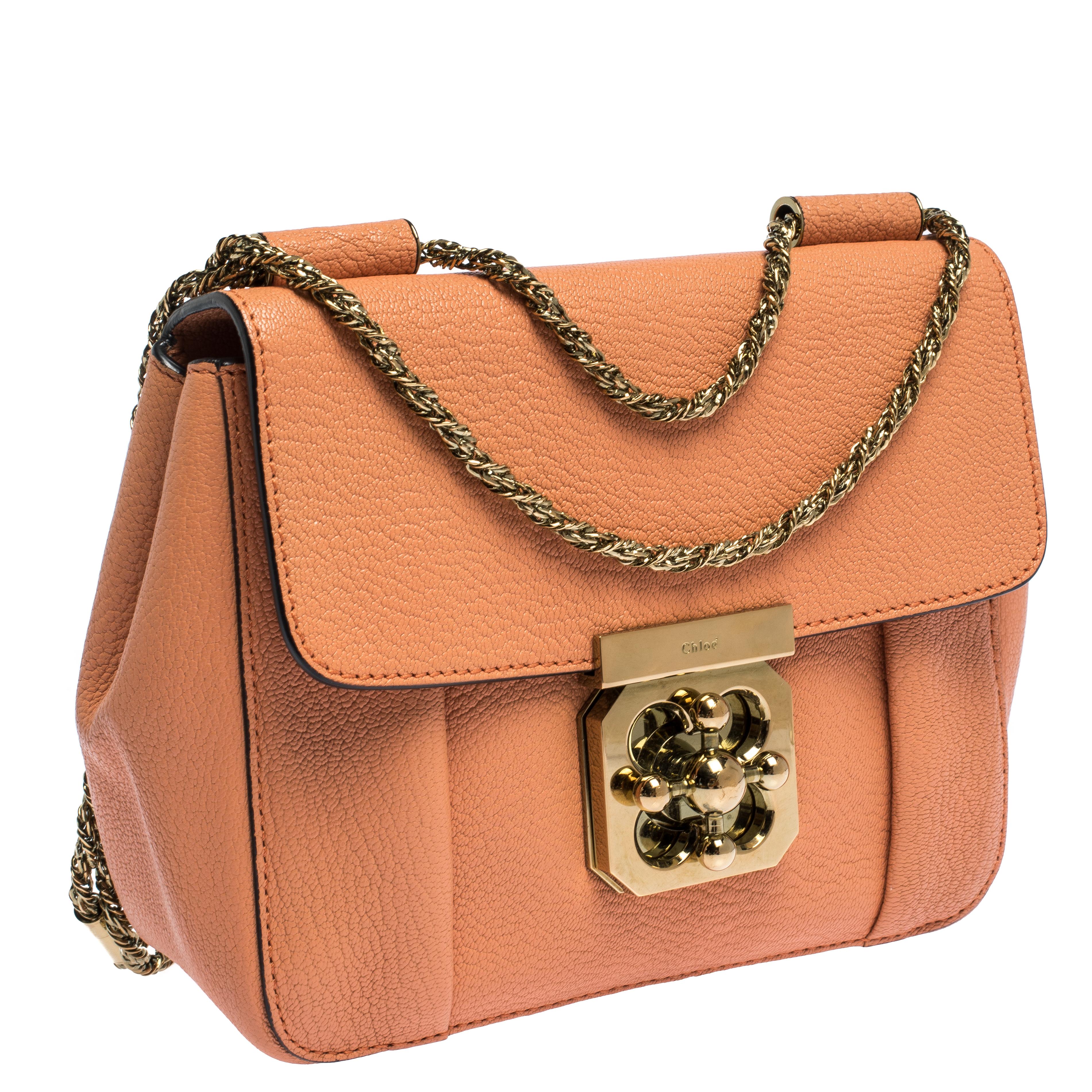 Chloe Coral Orange Leather Small Elsie Shoulder Bag In Good Condition In Dubai, Al Qouz 2