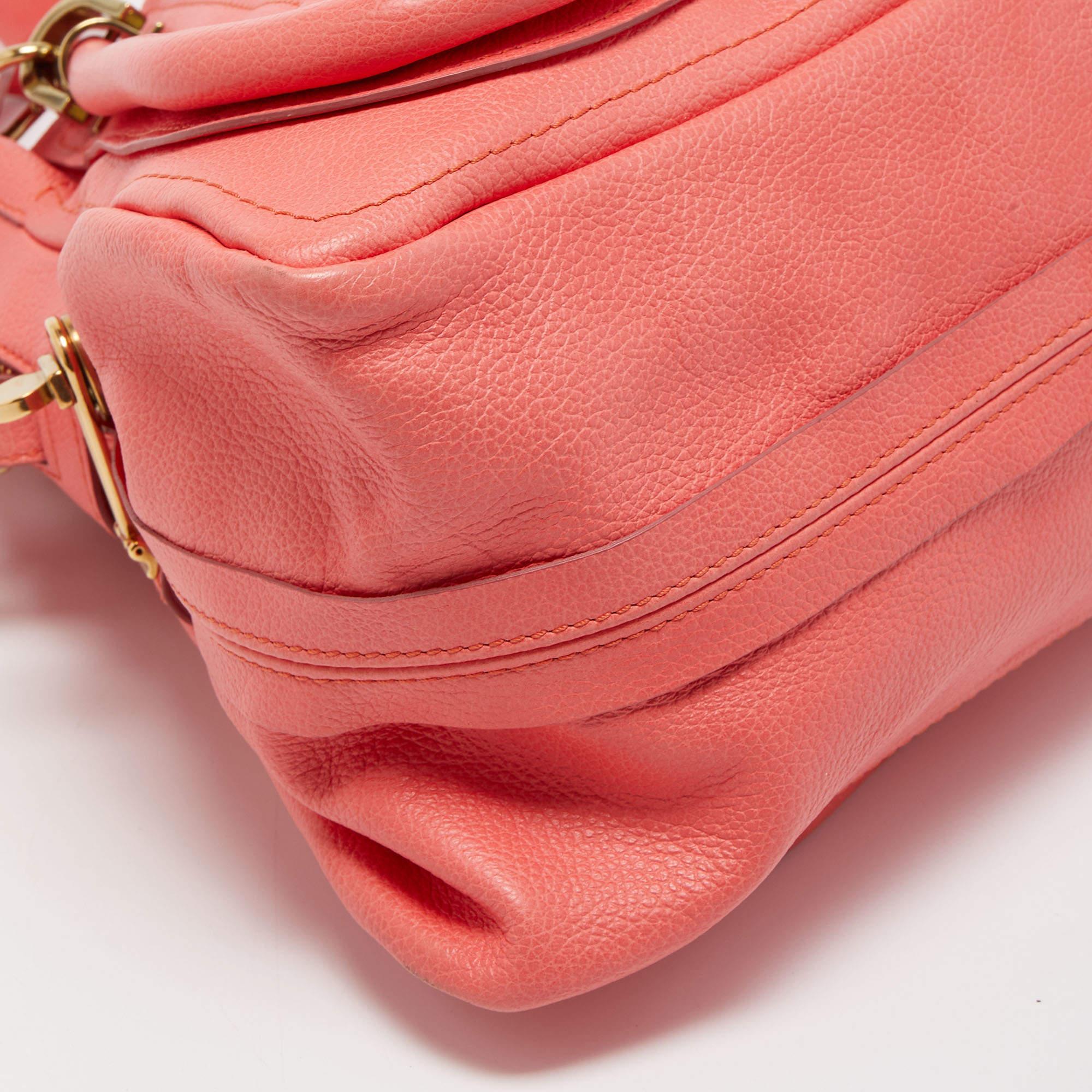 Chloe Coral Pink Leather Medium Paraty Shoulder Bag 12