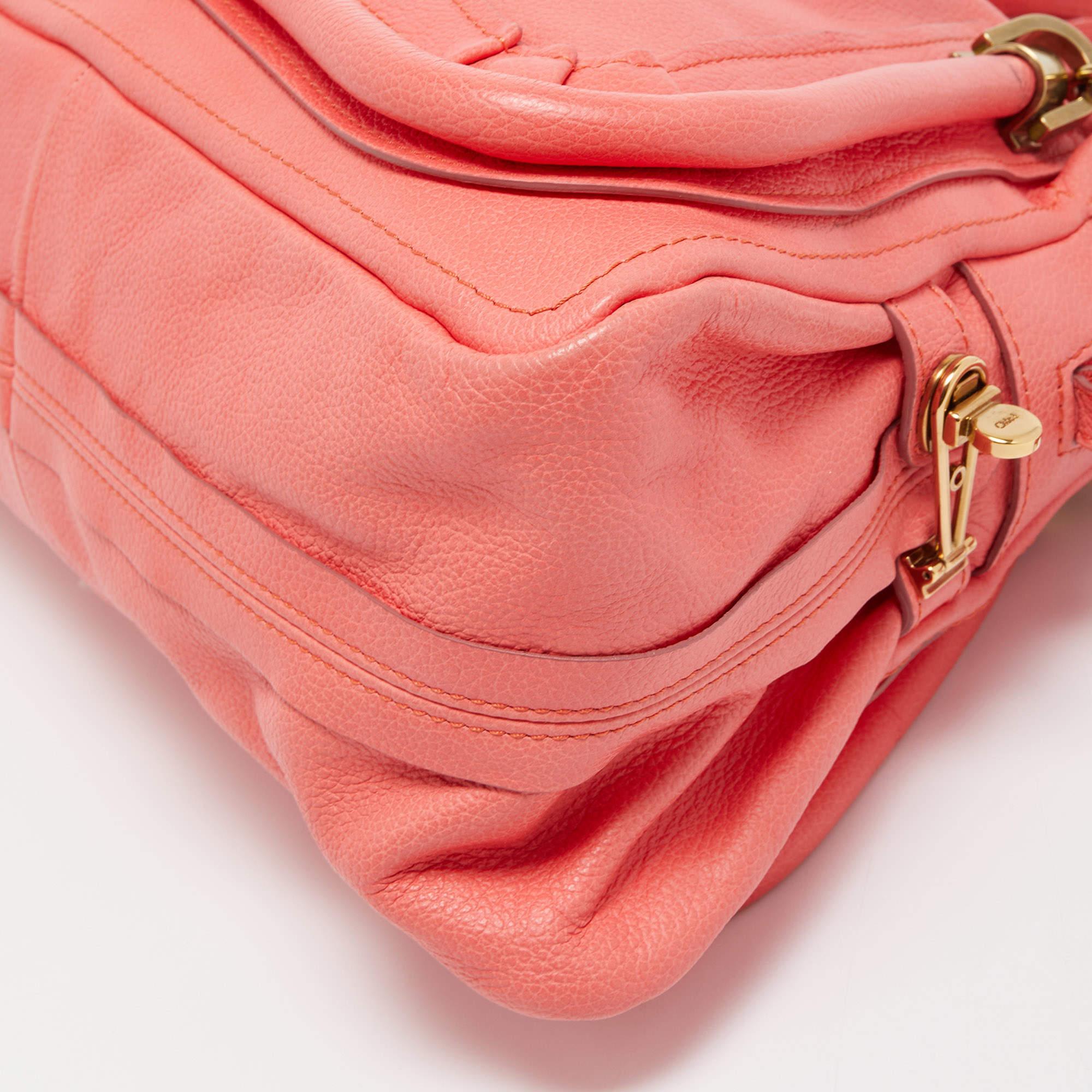 Chloe Coral Pink Leather Medium Paraty Shoulder Bag 13