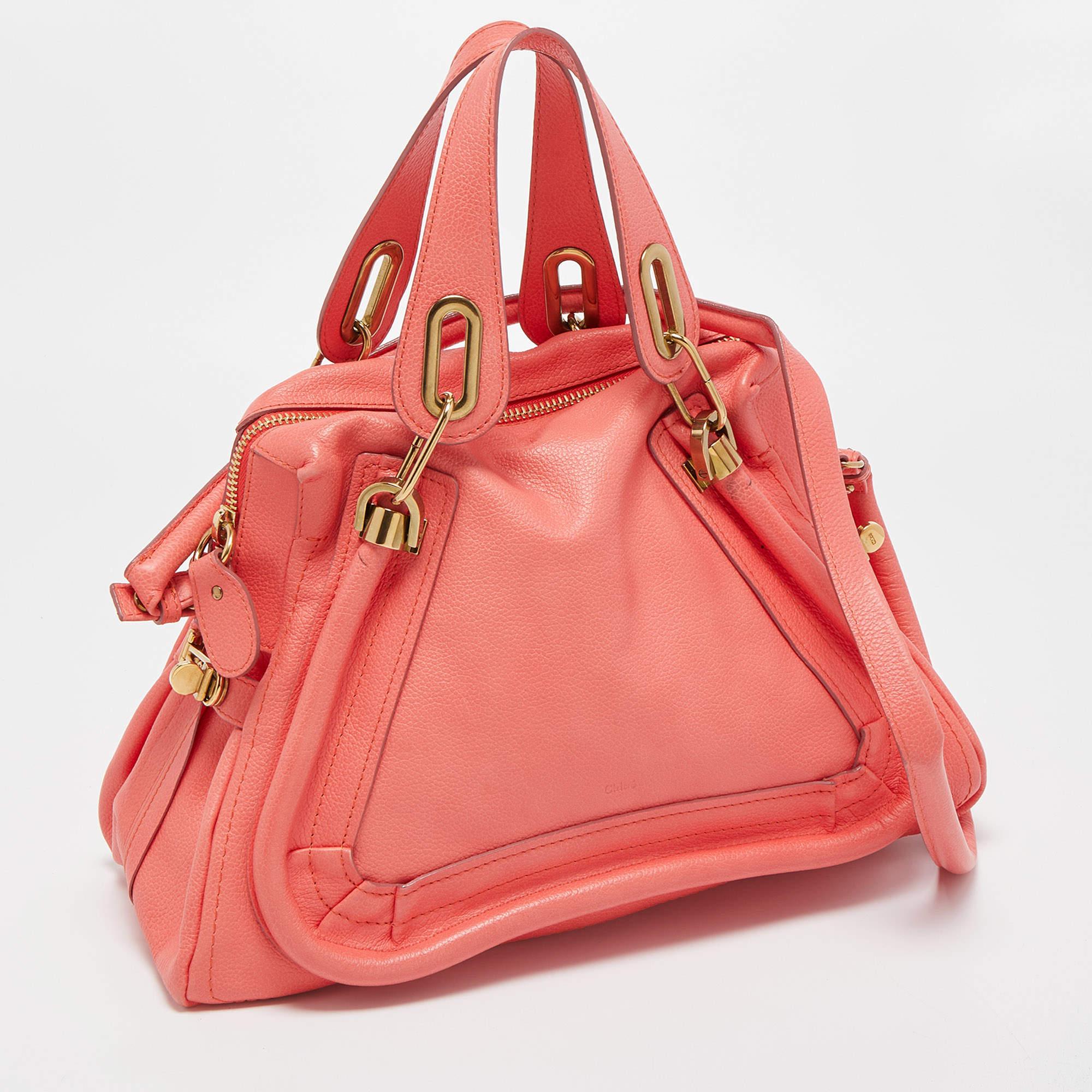 Women's Chloe Coral Pink Leather Medium Paraty Shoulder Bag