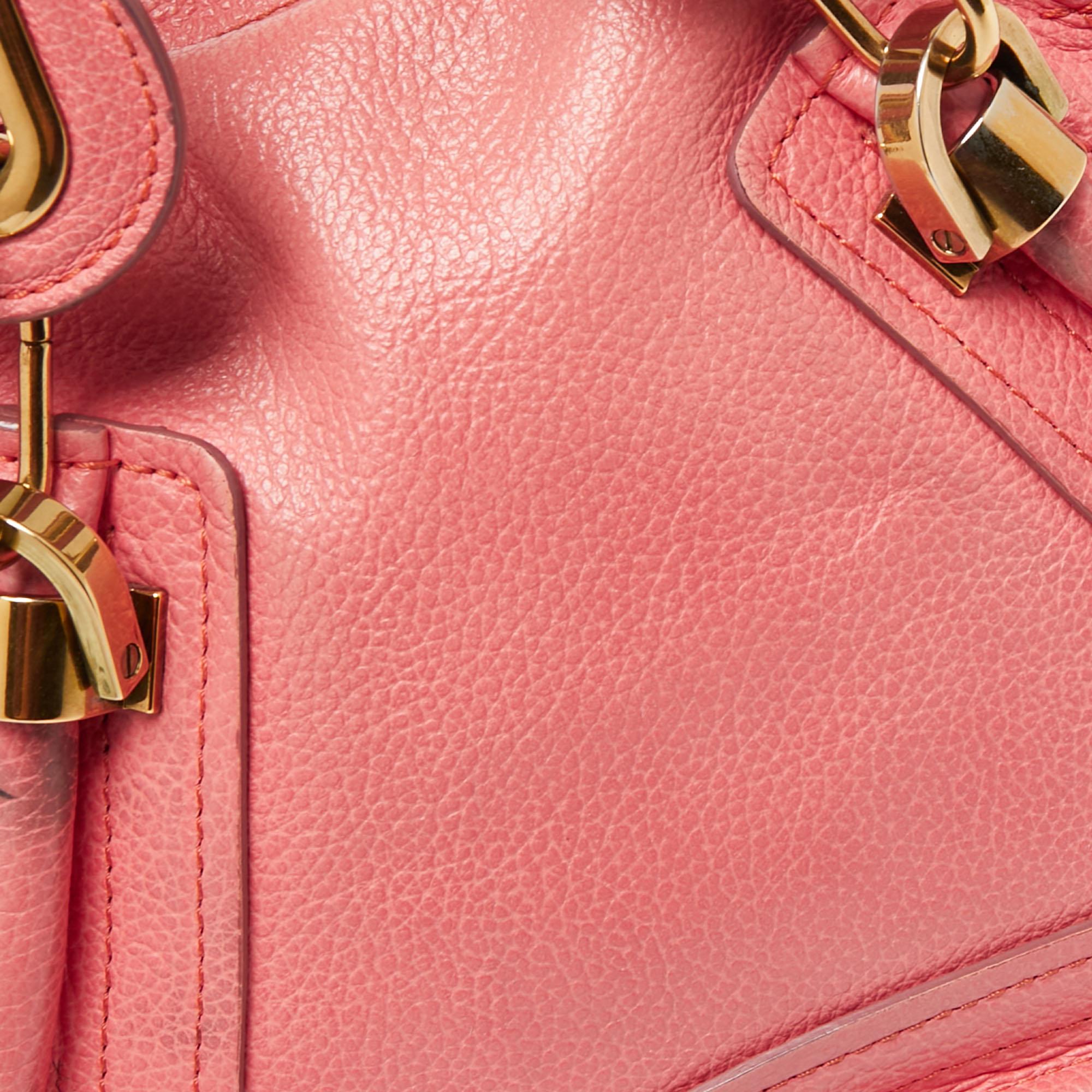 Chloe Coral Pink Leather Small Paraty Bag In Good Condition In Dubai, Al Qouz 2