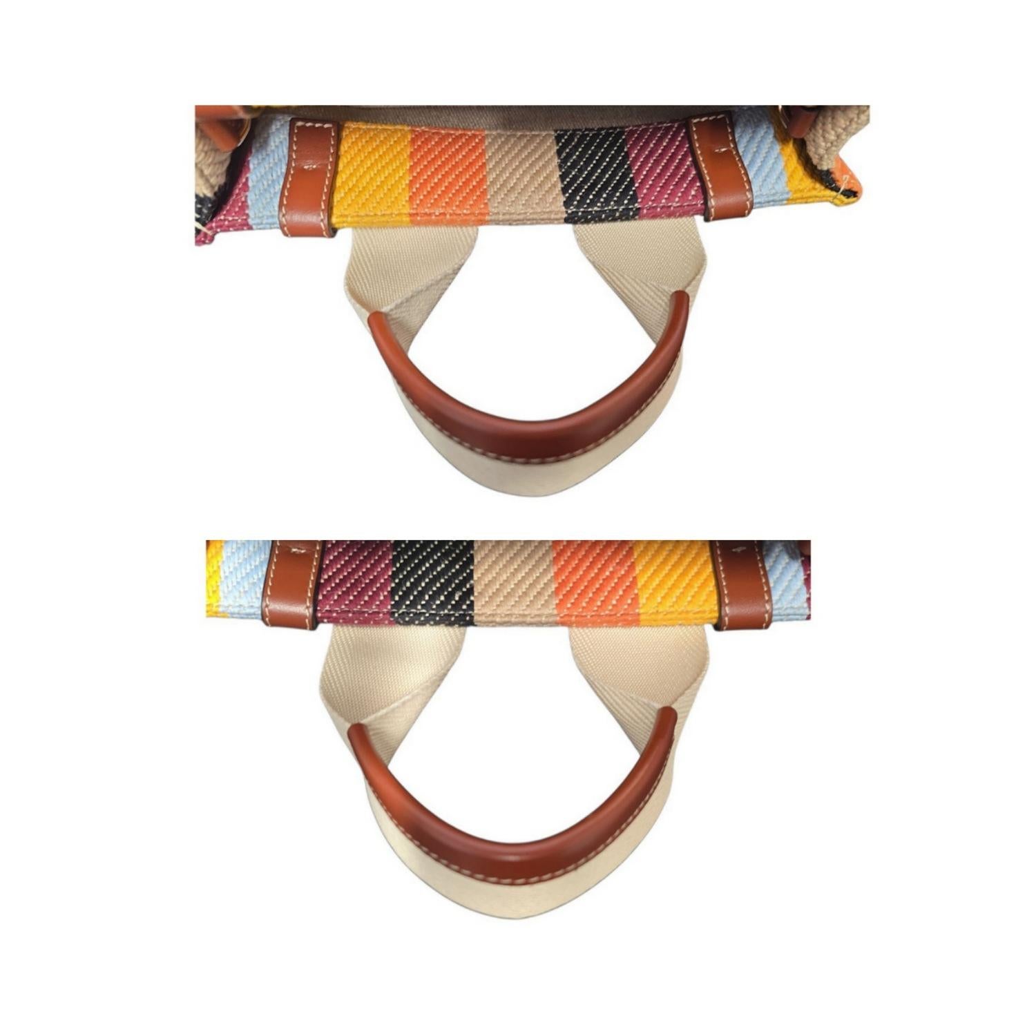 Chloe Cotton Calfskin Small Woody Striped Ribbon Tote en vente 6