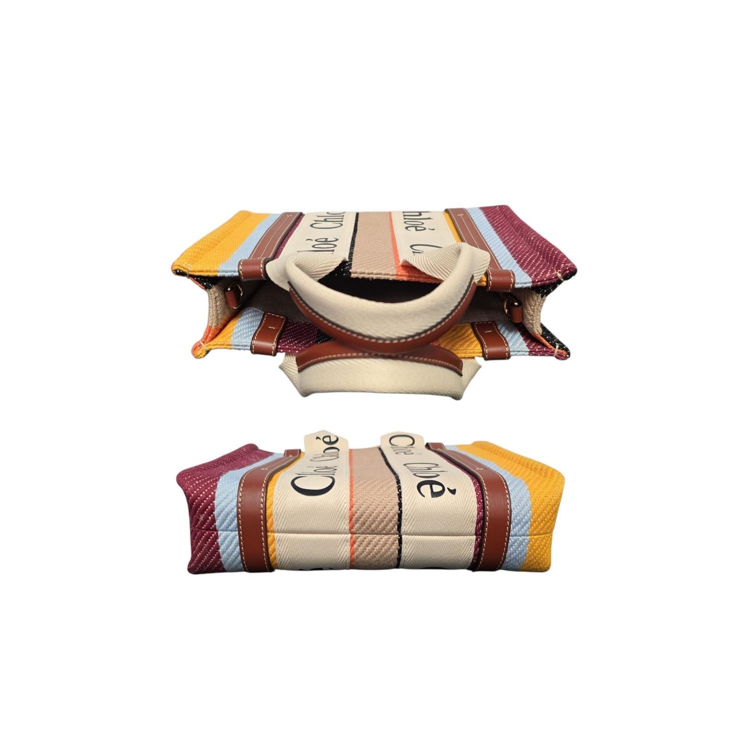 Chloe Cotton Calfskin Small Woody Striped Ribbon Tote en vente 1