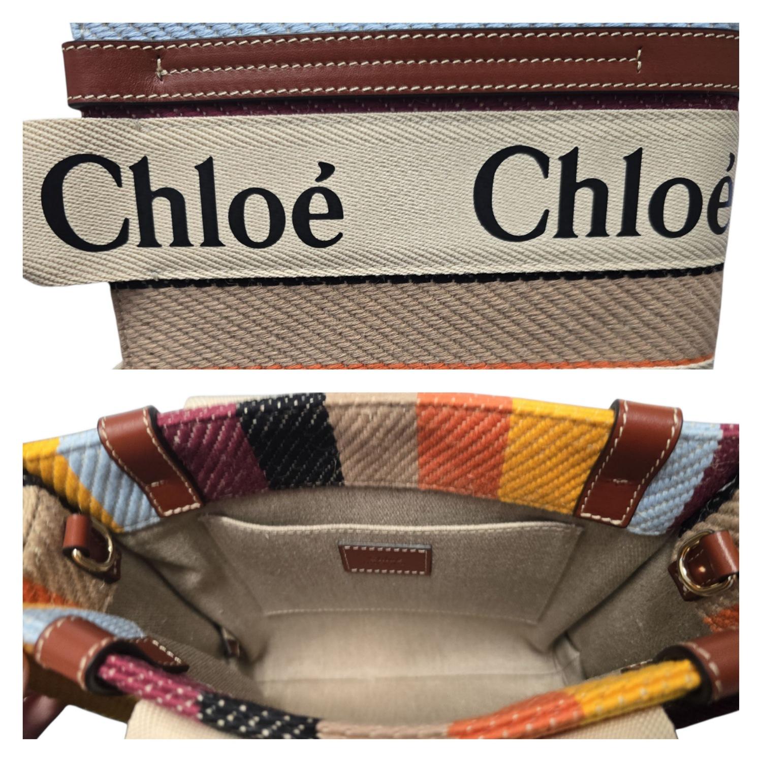Chloe Cotton Calfskin Small Woody Striped Ribbon Tote en vente 4