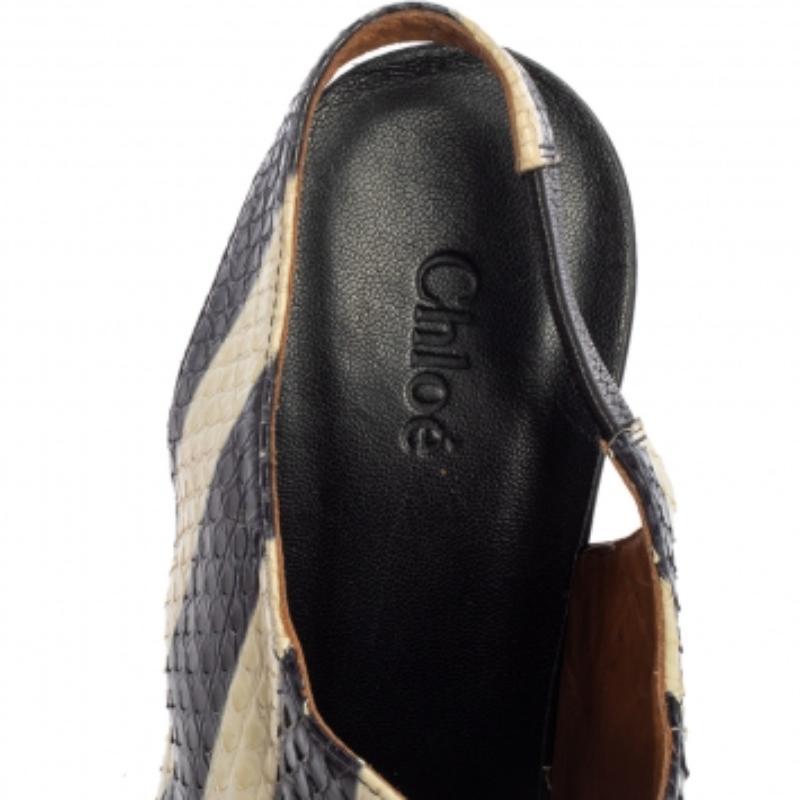 Chloe Cream/Black Striped Python Ayers Wedge Slingback Sandals 39 For Sale 2