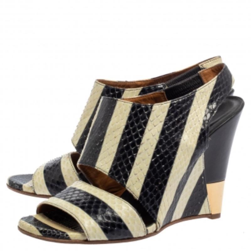 Chloe Cream/Black Striped Python Ayers Wedge Slingback Sandals 39 For Sale 3