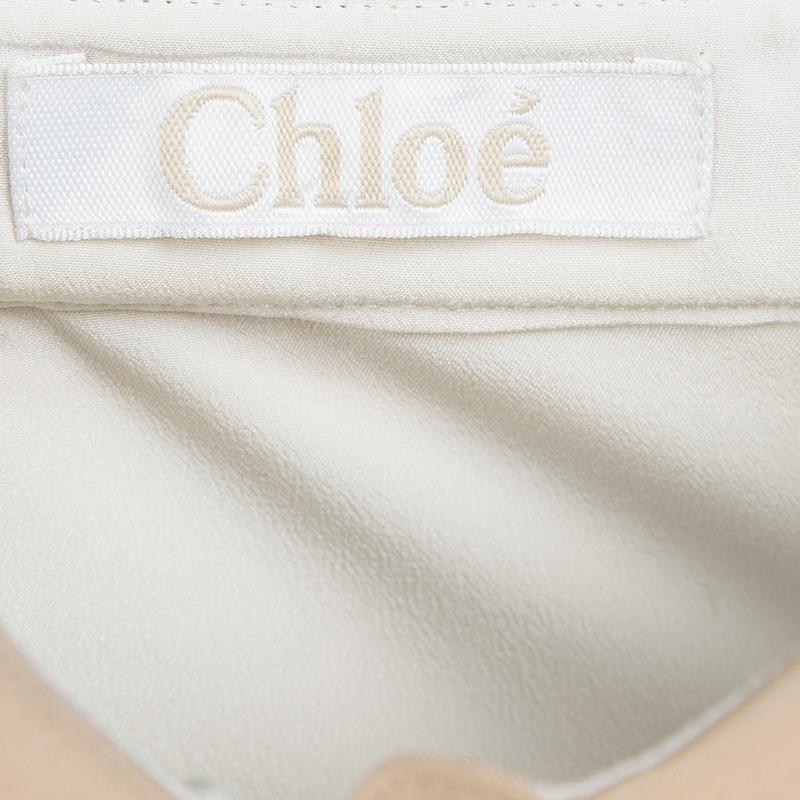 Women's Chloe Cream Contrast Collar and Lapel Ladder Lace Detail Silk Blouse L