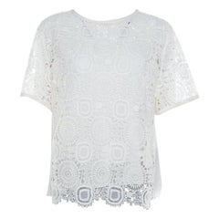 Chloe Cream Cotton and Linen Blend Lace Front Detail Top L