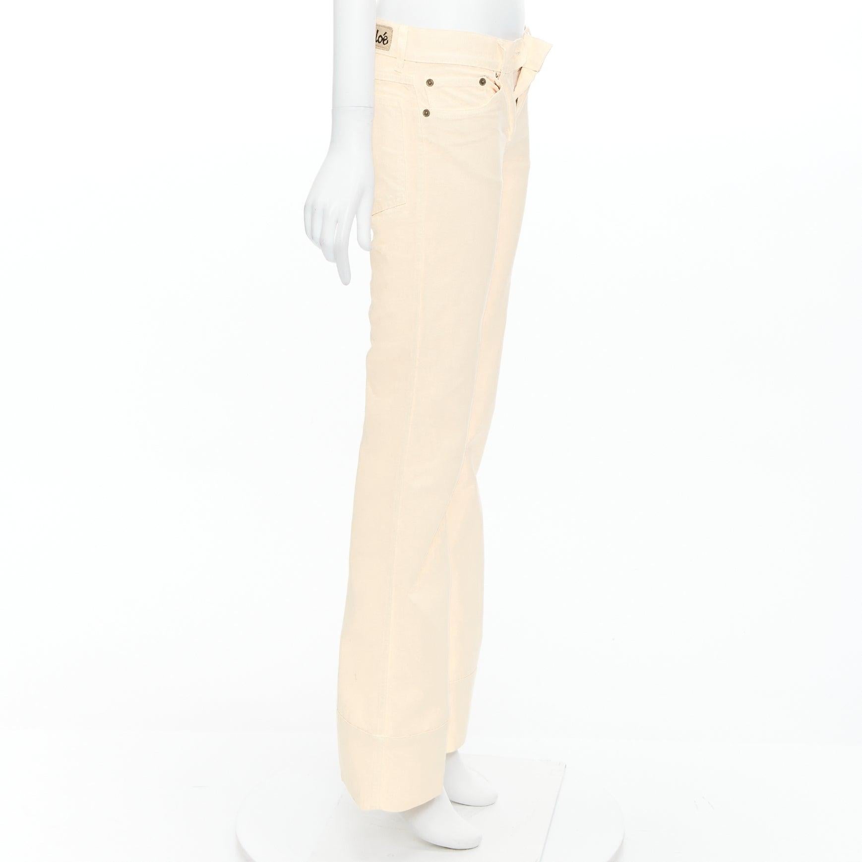 CHLOE cream cotton blend panelled cuff hem flared jeans FR34 XS In Good Condition In Hong Kong, NT
