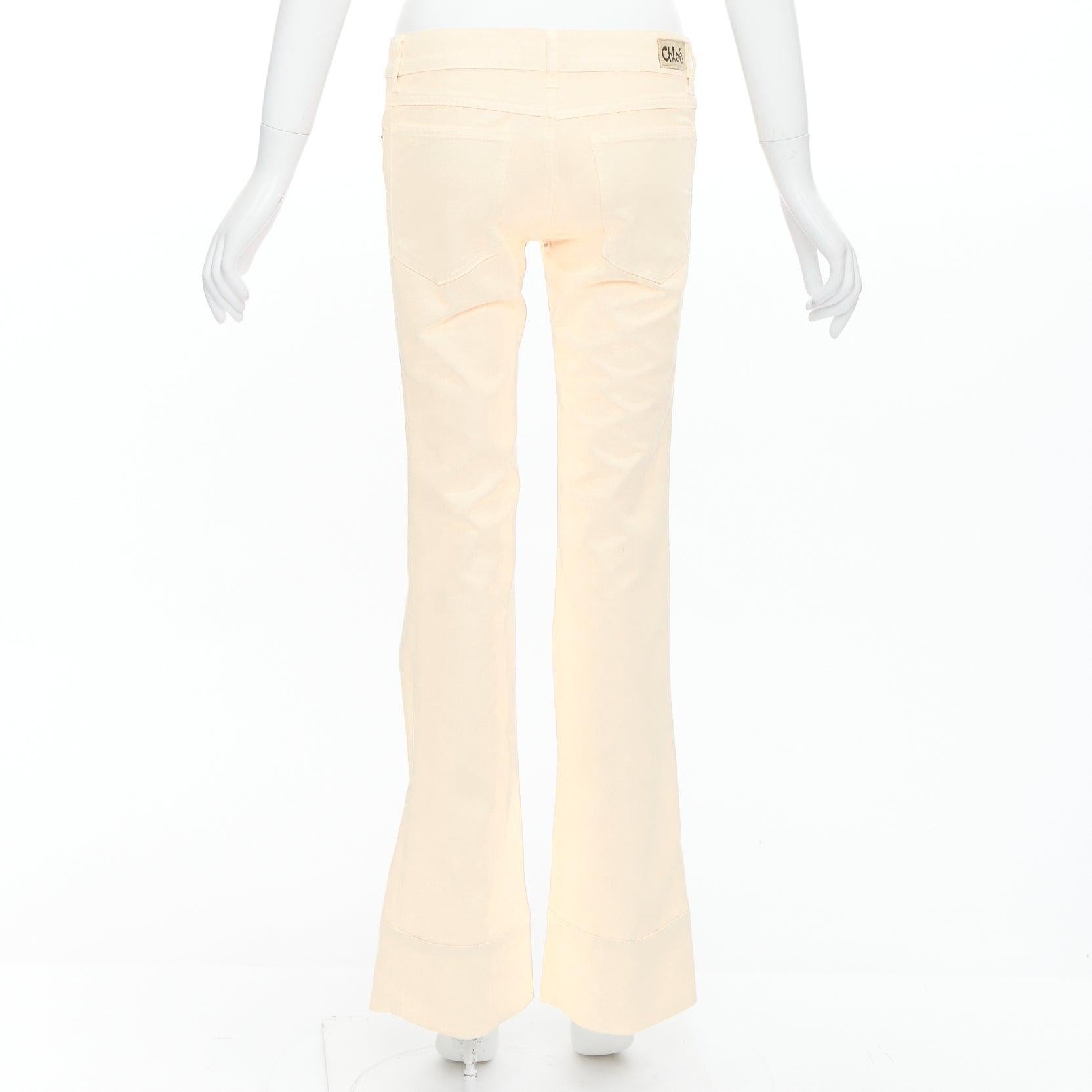 Women's CHLOE cream cotton blend panelled cuff hem flared jeans FR34 XS