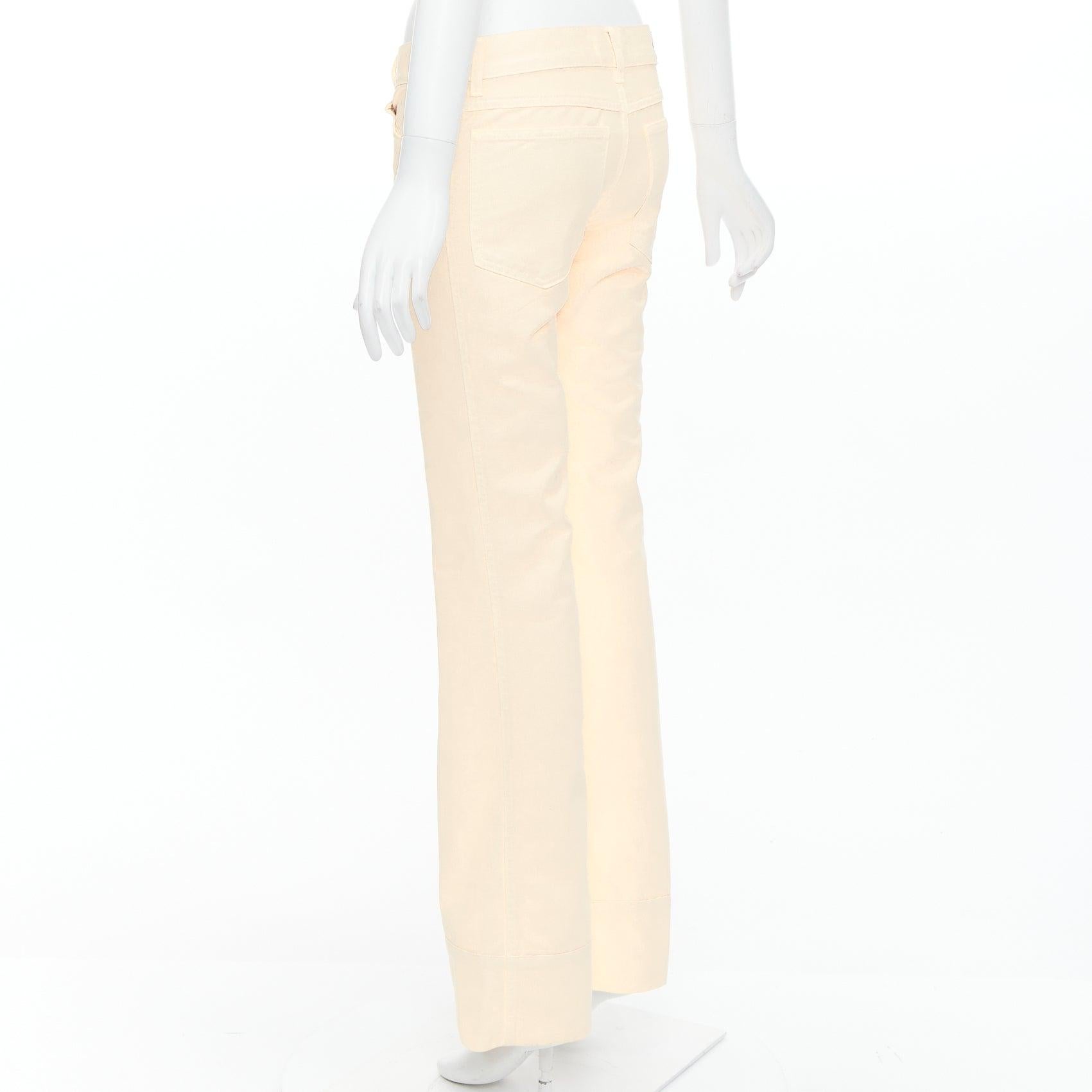 CHLOE cream cotton blend panelled cuff hem flared jeans FR34 XS 1