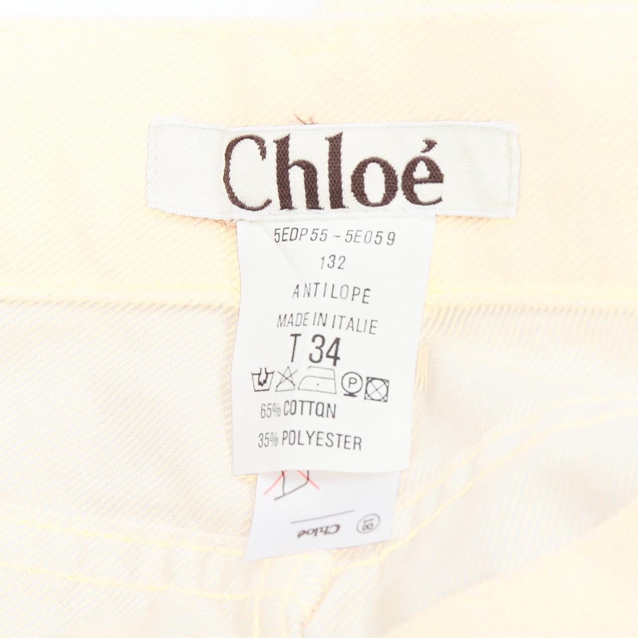 CHLOE cream cotton blend panelled cuff hem flared jeans FR34 XS 3