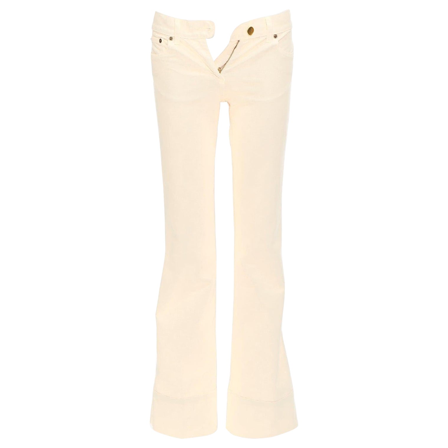 CHLOE cream cotton blend panelled cuff hem flared jeans FR34 XS