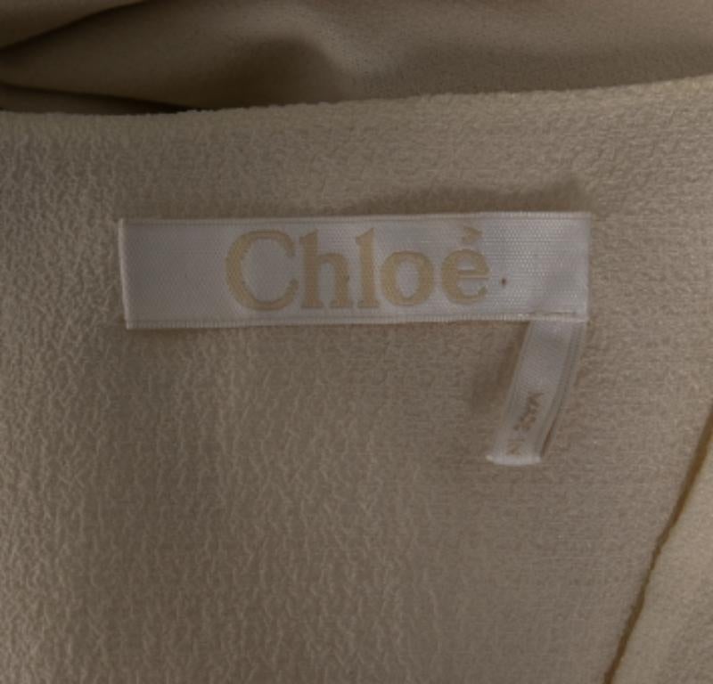 Chloe Cream Crinkle Silk Lace Trim Detailed Blouse and Skirt S In Excellent Condition For Sale In Dubai, Al Qouz 2