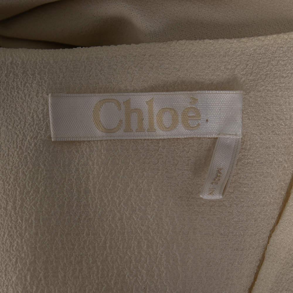 Chloe Cream Crinkle Silk Lace Trim Detailed Blouse and Skirt S Pour femmes en vente