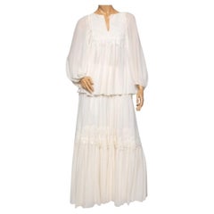 Chloe - Camicetta e gonna con dettagli in pizzo in seta stropicciata color crema S