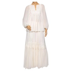 Chloe Cream Crinkle Silk Lace Trim Detailed Blouse and Skirt S